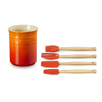 Le Creuset Craft Evolution Set Spatole Cucina In Silicone Con Contenitore In Gres Vetrificato Set 5 Pz