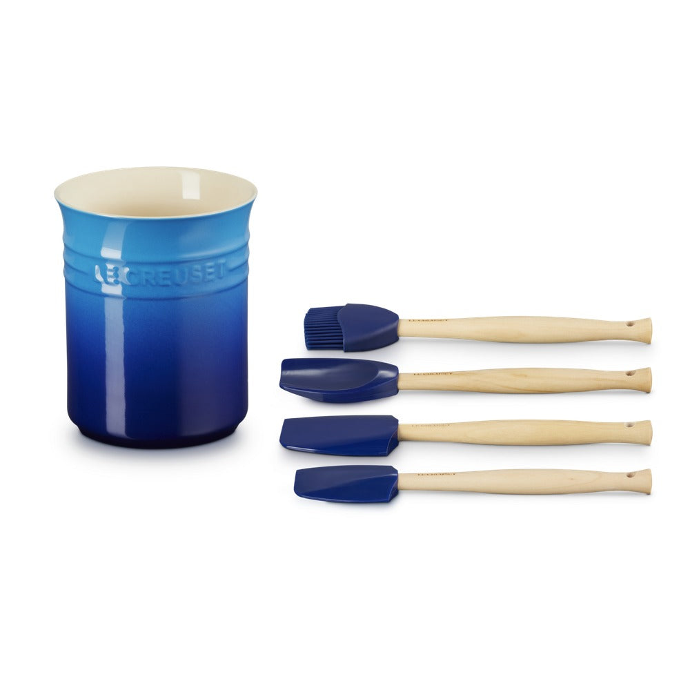 Le Creuset Craft Evolution Set Spatole Cucina In Silicone Con Contenitore In Gres Vetrificato Set 5 Pz
