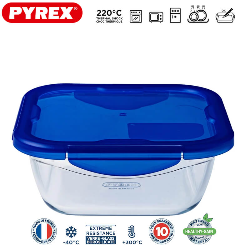 Pyrex Cook And Go Contenitore Per Alimenti Ermetico Quadrato In Vetro Borosilicato