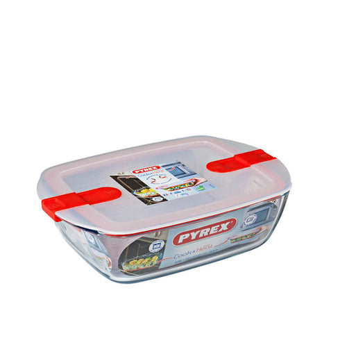 Pyrex Cook And Heatcontenitore Per Alimenti Rettangolare In Vetro Borosilicato Con Coperchio Con Valvola A Vapore