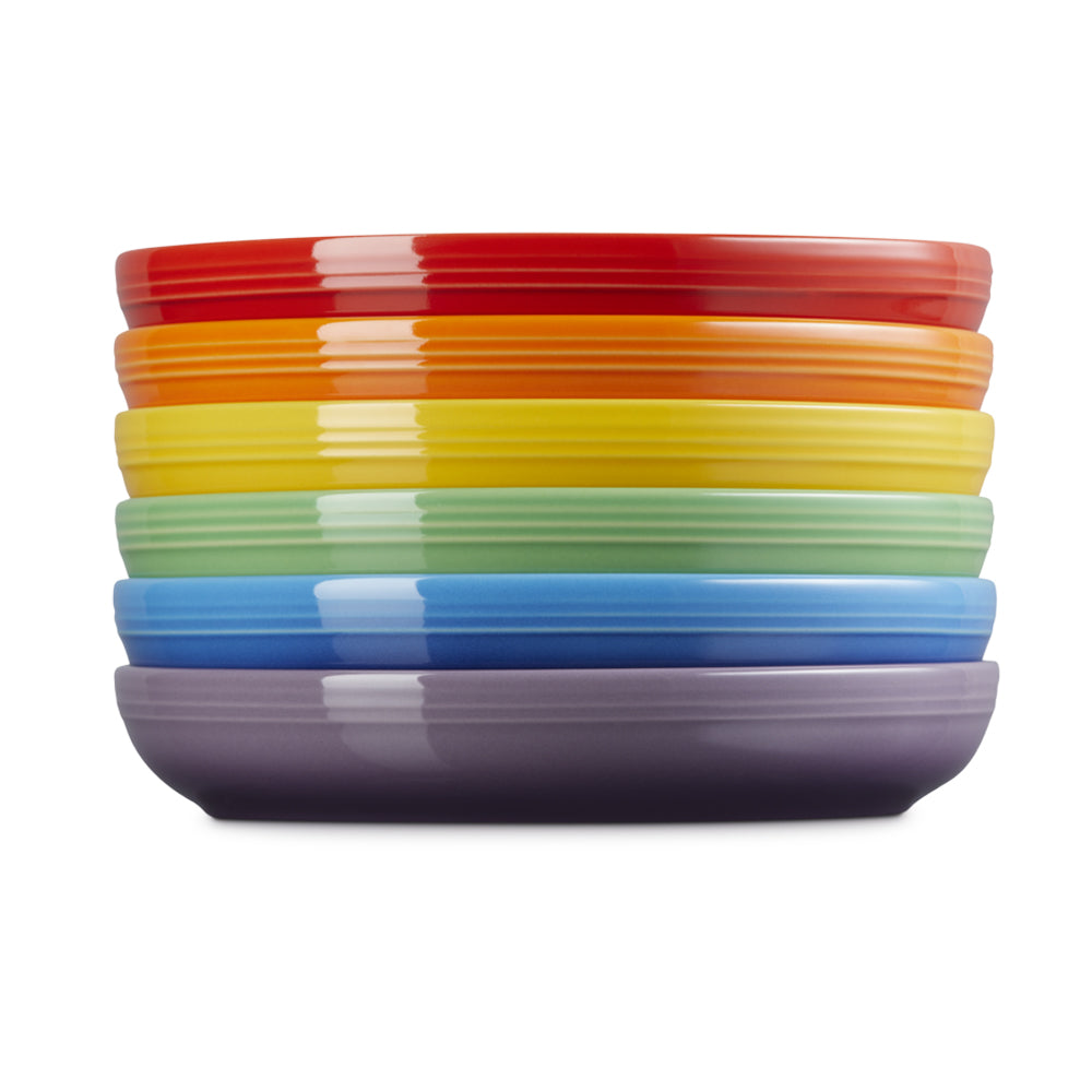 22 cm - Le Creuset Rainbow Coupe Piatto Piano Colori Assortiti In Gres Vetrificato Set 6 Pz