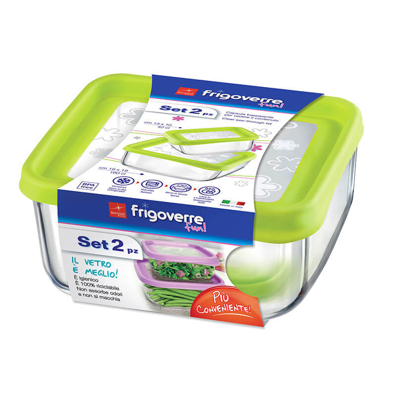 Bormioli Rocco Frigoverre Fun Contenitore Per Alimenti Rettangolare In Vetro Set 2 Pz