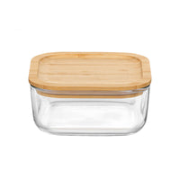 10X10 Cm Bormioli Rocco Frigoverre Bamboo Contenitore Per Alimenti Quadrato In Vetro Con Tappo Bambu