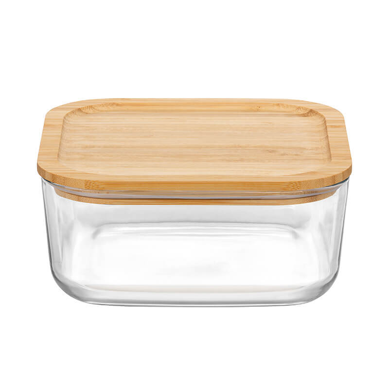 19X19 Cm Bormioli Rocco Frigoverre Bamboo Contenitore Per Alimenti Quadrato In Vetro Con Tappo Bambu