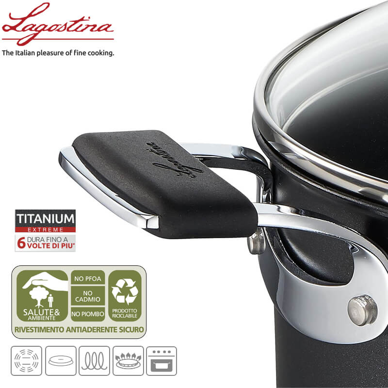 16 Cm Lagostina Tempra Titanium Extreme Casseruola Alta Con Manico Antiaderente In Alluminio