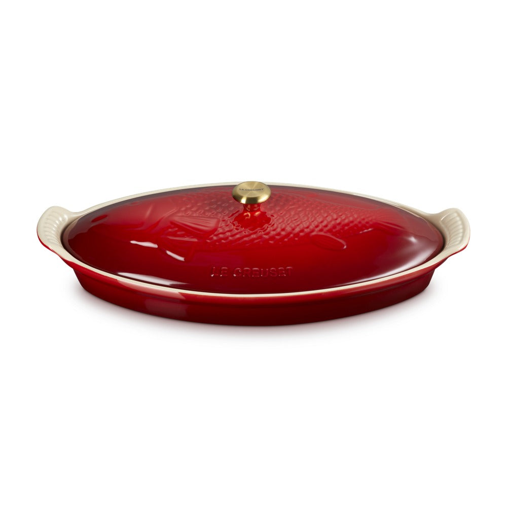34 cm - Le Creuset Tradition Pesciera Ovale Con Coperchio In Gres Vetrificato