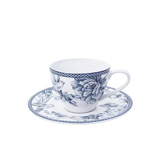 24 cl - H&H Kensington Tazza Tè Con Piattino Decorata In Porcellana - Set 4 Pz
