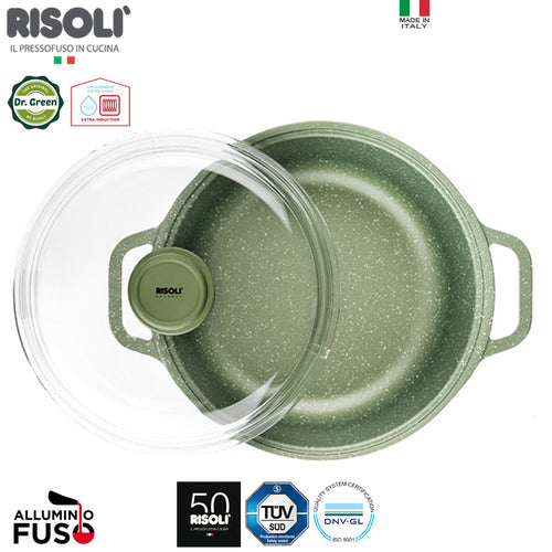 24 Cm Risoli Dr Green Stone Extra Induction Casseruola Bassa Antiaderente In Alluminio Con Coperchio