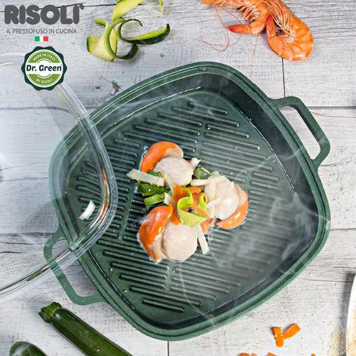 26X26 Cm Risoli Dr Green Stone Extra Induction Bistecchiera Vapor Grill Antiaderente In Alluminio Con Coperchio