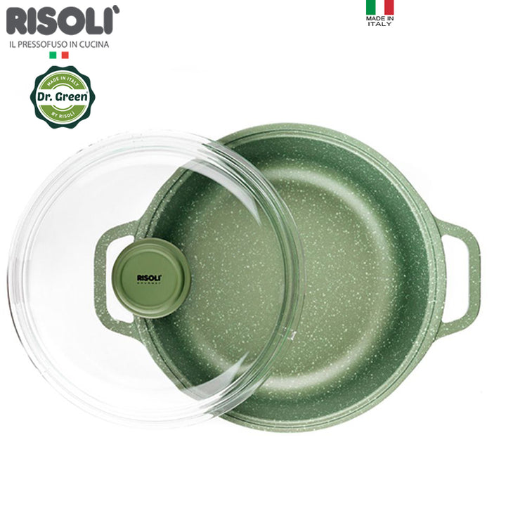 Risoli Dr Green Stone Casseruola Alta Antiaderente In Alluminiocon Coperchio In Vetro
