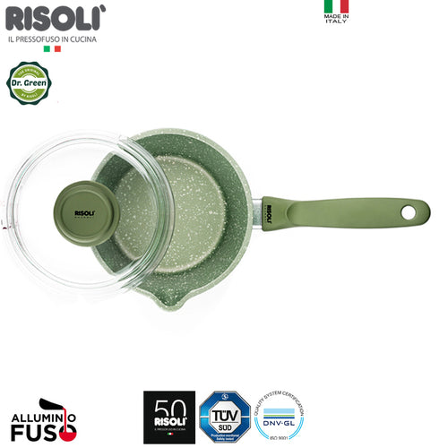 16 Cm Risoli Dr Green Stone Casseruola Con Manico Antiaderente In Alluminiocon Coperchio In Vetro