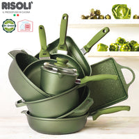 16 Cm Risoli Dr Green Stone Casseruola Con Manico Antiaderente In Alluminiocon Coperchio In Vetro