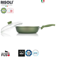 28 Cm Risoli Dr Green Stone Extra Induction Padella Alta Antiaderente In Alluminio Con Coperchio