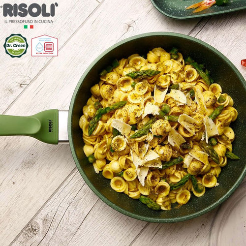 28 Cm Risoli Dr Green Stone Extra Induction Padella Alta Antiaderente In Alluminio Con Coperchio