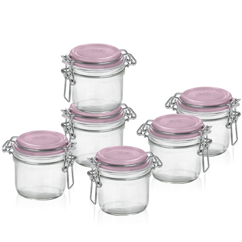 20 Cl Bormioli Rocco Fido Aromateca Vasetto Ermetico Cilindrico In Vetro Tappo Rosa Set 6 Pz