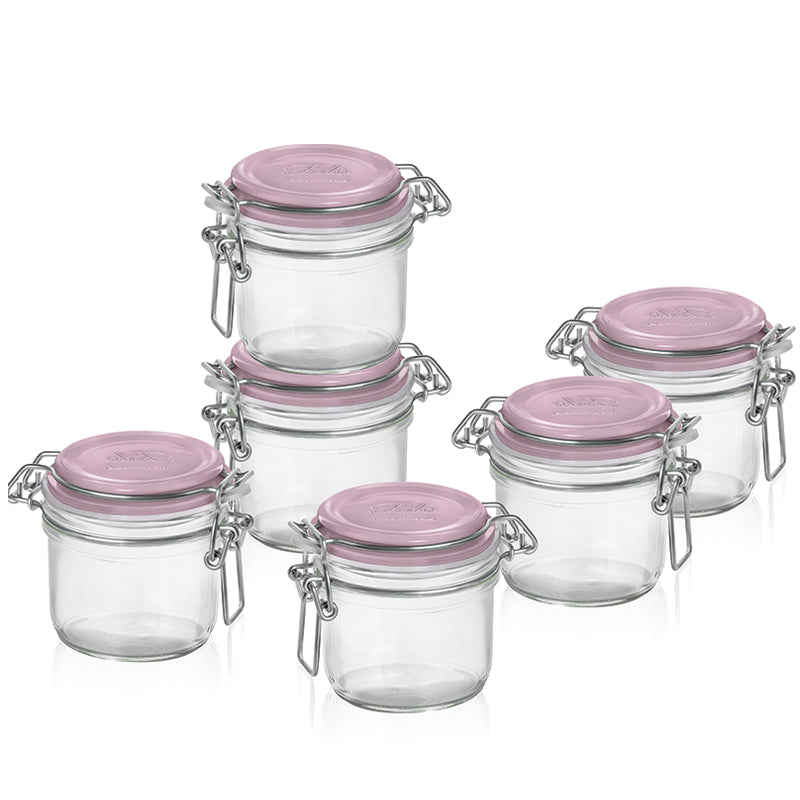 20 Cl Bormioli Rocco Fido Aromateca Vasetto Ermetico Cilindrico In Vetro Tappo Rosa Set 6 Pz