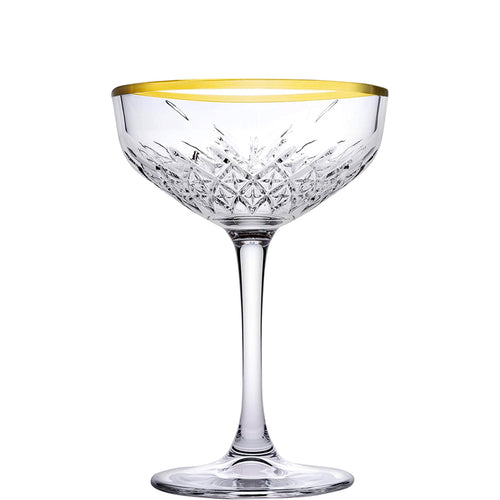 27 Cl Pasabahce Timeless Golden Touch Coppa Champagne Bordo Dorato In Vetro Set 4 Pezzi