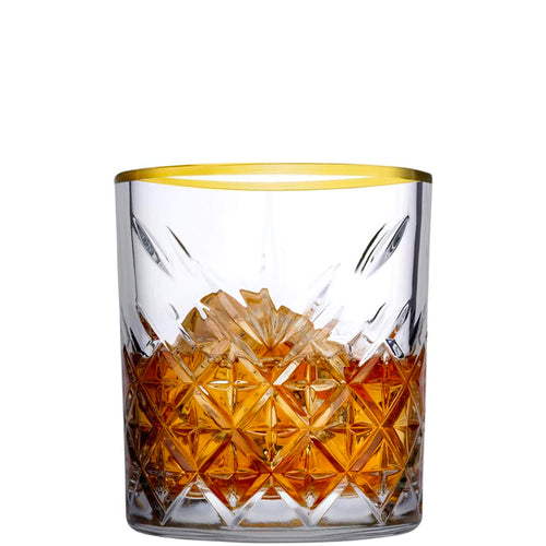 34 5 Cl Pasabahce Timeless Golden Touch Bicchiere Whisky Bordo Dorato In Vetro Set 4 Pezzi