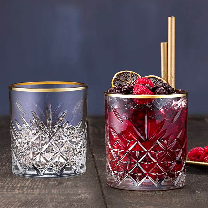 34 5 Cl Pasabahce Timeless Golden Touch Bicchiere Whisky Bordo Dorato In Vetro Set 4 Pezzi