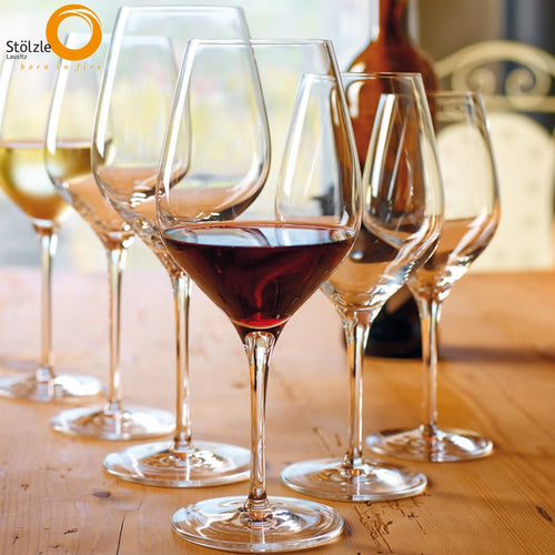 65 Cl Stolzle Lausitz Exquisit Calice Vino Rosso Burgundy In Vetro Set 6 Pezzi