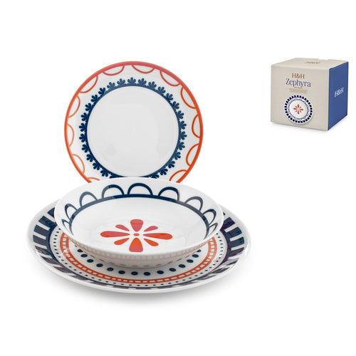 H&H Zephyra Servizio Piatti In Porcellana - Set 18 Pz