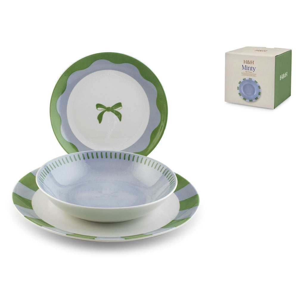 H&H Coupe Minty Servizio Piatti In Porcellana - Set 18 Pz