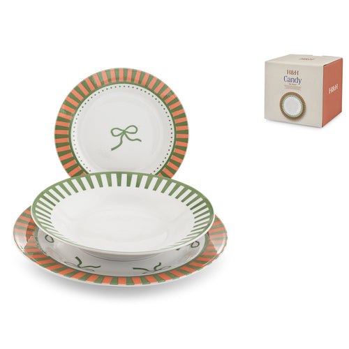 H&H Candy Servizio Piatti In Porcellana - Set 18 Pz