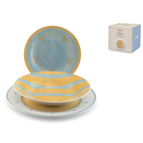 H&H Daisy Servizio Piatti In Porcellana - Set 18 Pz
