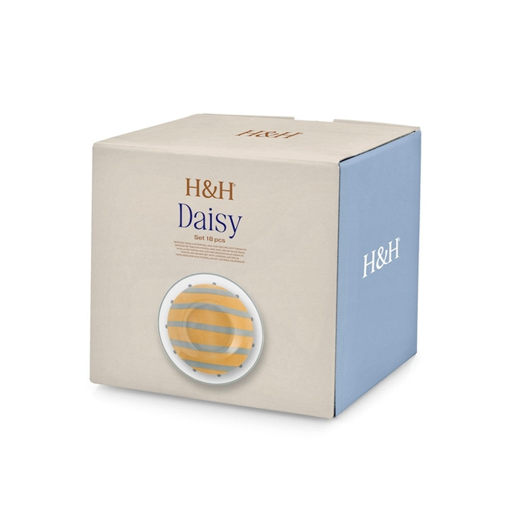 H&H Daisy Servizio Piatti In Porcellana - Set 18 Pz