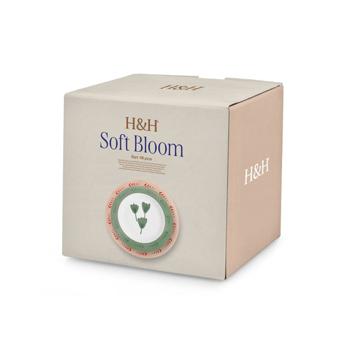 H&H Soft Bloom Servizio Piatti In Stoneware - Set 18 Pz