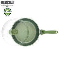 28 Cm Risoli Dr Green Stone Padella Alta Antiaderente In Alluminiocon Coperchio In Vetro