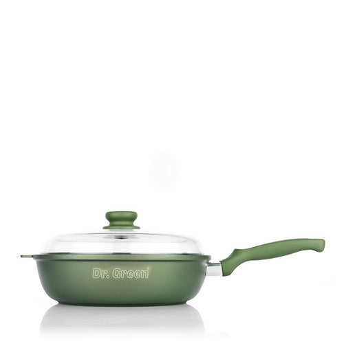 28 Cm Risoli Dr Green Stone Padella Alta Antiaderente In Alluminiocon Coperchio In Vetro
