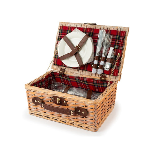 H&H Pic Nic Cestino Picnic Per 2 Persone Con Stoviglie Incluse In Ratan