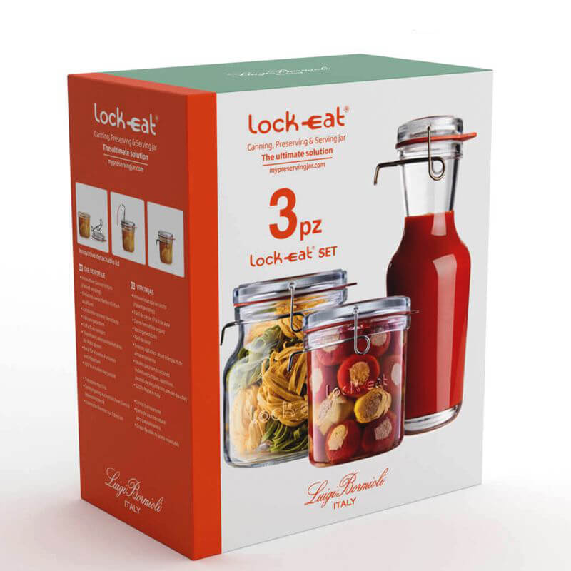 Bormioli Luigi Lock Eat Set Vasetti Ermetici In Vetro Set 3 Pezzi