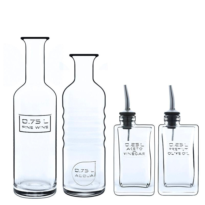 Bormioli Luigi Optima Bottiglie Acqua Vino Olio E Aceto In Vetro Set 4 Pezzi