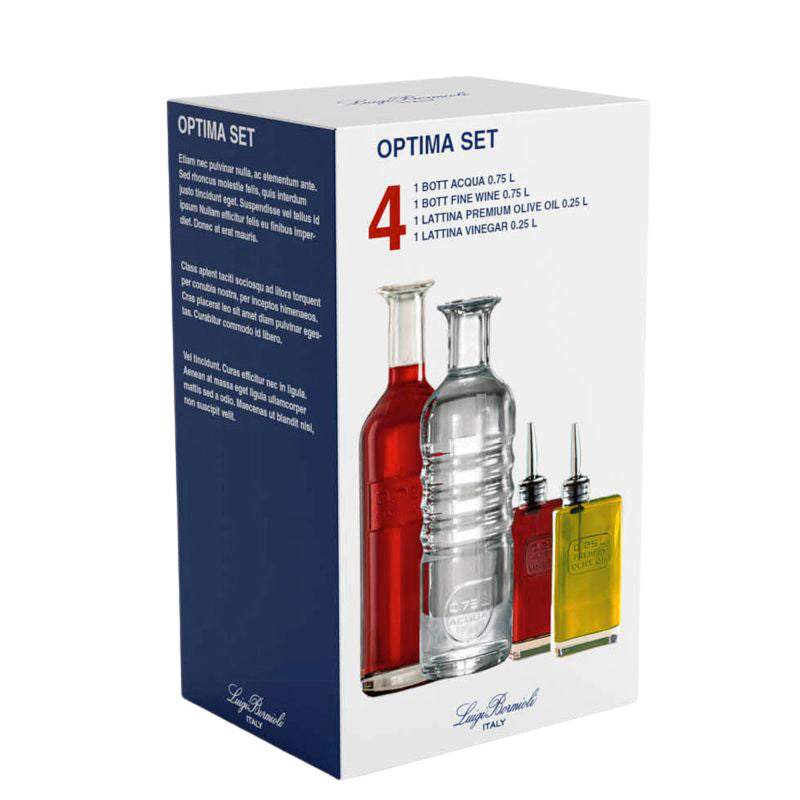 Bormioli Luigi Optima Bottiglie Acqua Vino Olio E Aceto In Vetro Set 4 Pezzi
