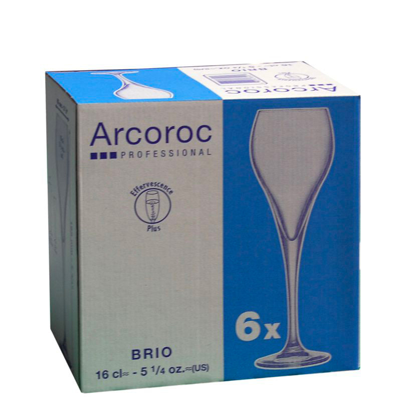 16 Cl Arcoroc Brio Calice Flute In Vetro Set 6 Pezzi