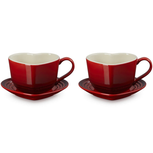 22 cl - Le Creuset Cuore Tazza Cappuccino Con Piattino In Gres Vetrificato Set 2 Pz