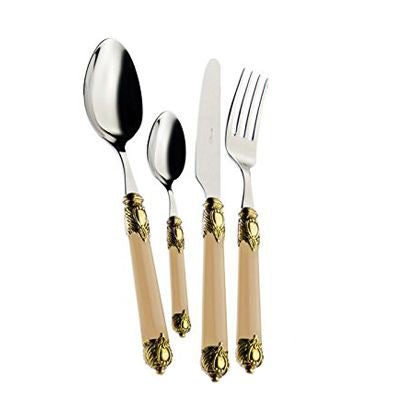 Bugatti Rinascimento Servizio Posate Ghiera Dorata Acciaio Inox E Abs Set 24 Pz