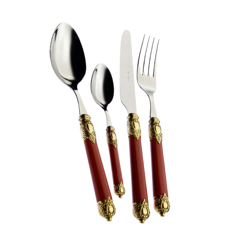 Bugatti Rinascimento Servizio Posate Ghiera Dorata Acciaio Inox E Abs Set 24 Pz