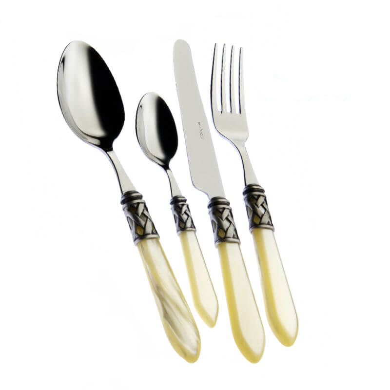 Bugatti Aladdin Servizio Posate Ghiera Argentata Acciaio Inox E Acrilico Set 24 Pz