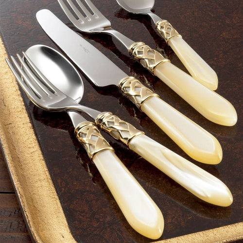 Bugatti Aladdin Servizio Posate Ghiera Dorata Acciaio Inox E Acrilico Set 24 Pz