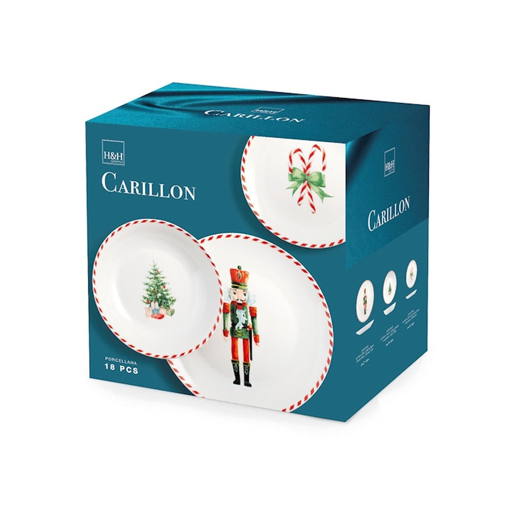 H&H Carillon Servizio Piatti Natalizio In Porcellana - Set 18 Pz