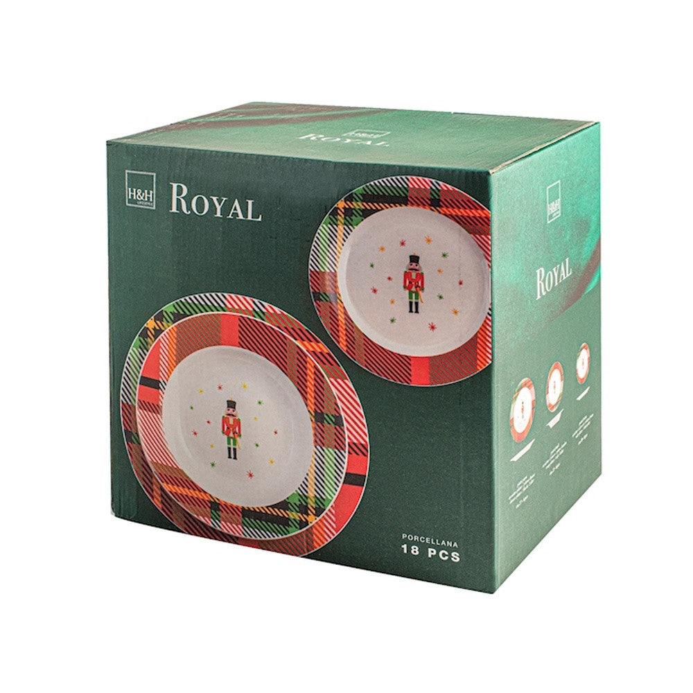 H&H Royal Soldatino Servizio Piatti In Porcellana - Set 18 Pz