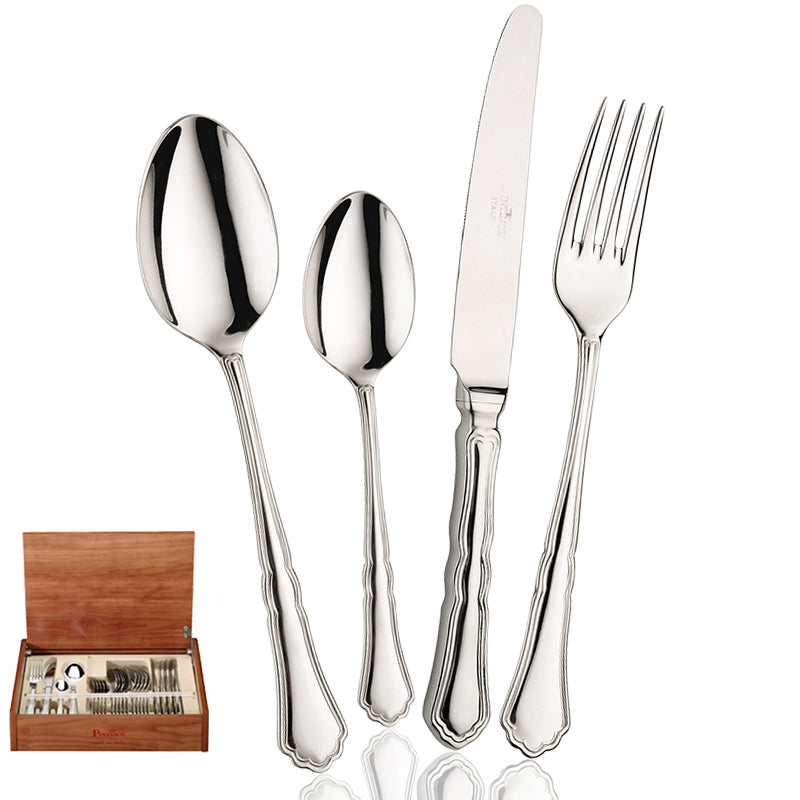 Pintinox Set Posate Retrò 24 Pezzi In Acciaio Inox 18/10 - Servizio Per 6 Persone - Made In Italy - Design Classico Moderno