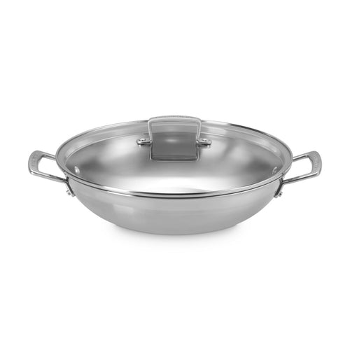 Le Creuset Acciaio Inox Wok In Acciaio Inox Con Coperchio In Vetro