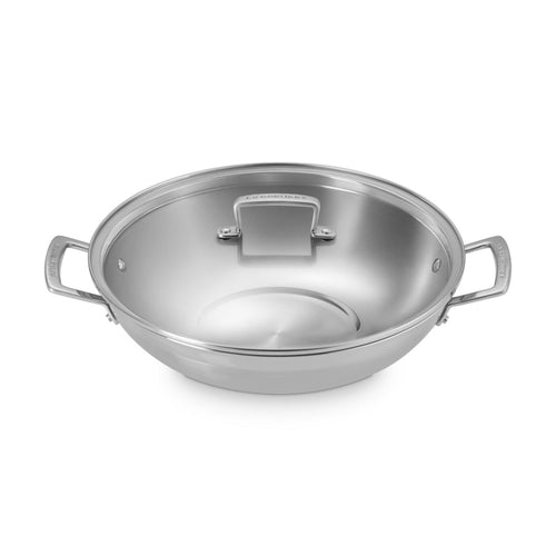 Le Creuset Acciaio Inox Wok In Acciaio Inox Con Coperchio In Vetro