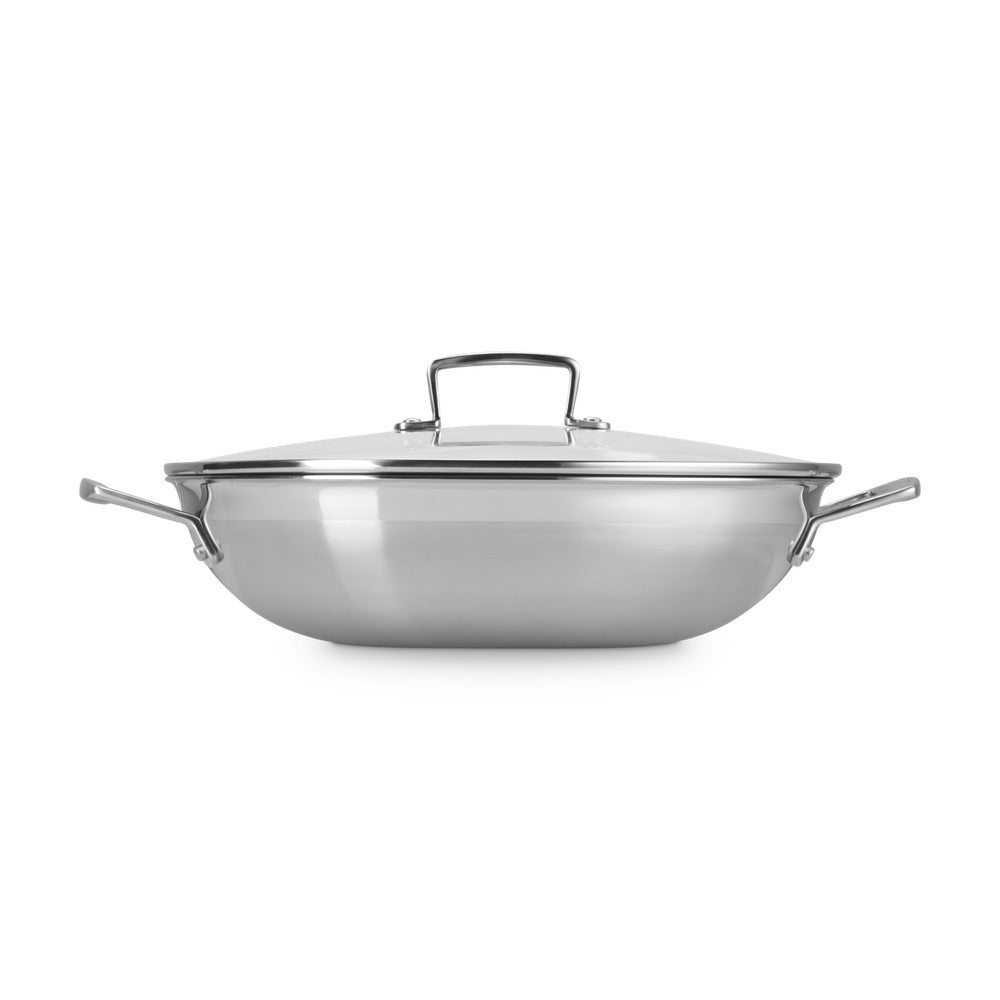 Le Creuset Acciaio Inox Wok In Acciaio Inox Con Coperchio In Vetro