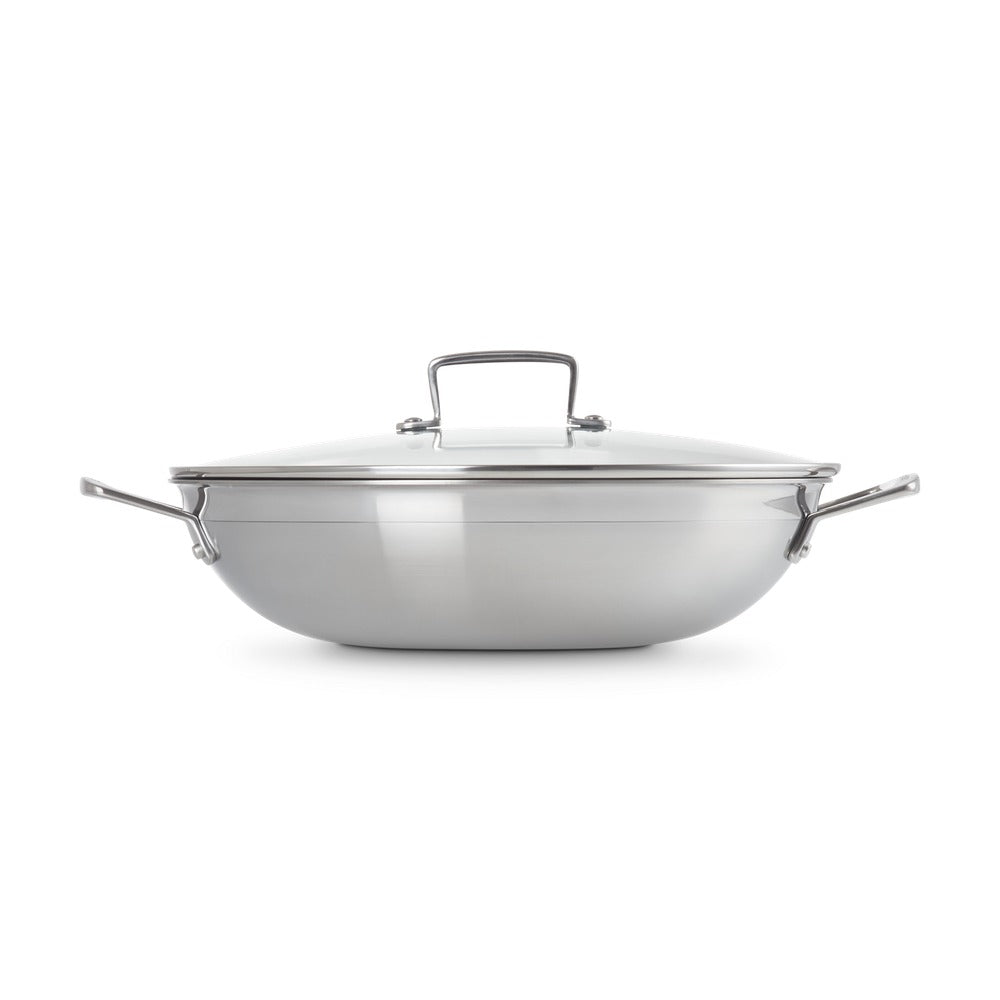 Le Creuset Acciaio Inox Wok Antiaderente In Acciaio Inox Con Coperchio In Vetro