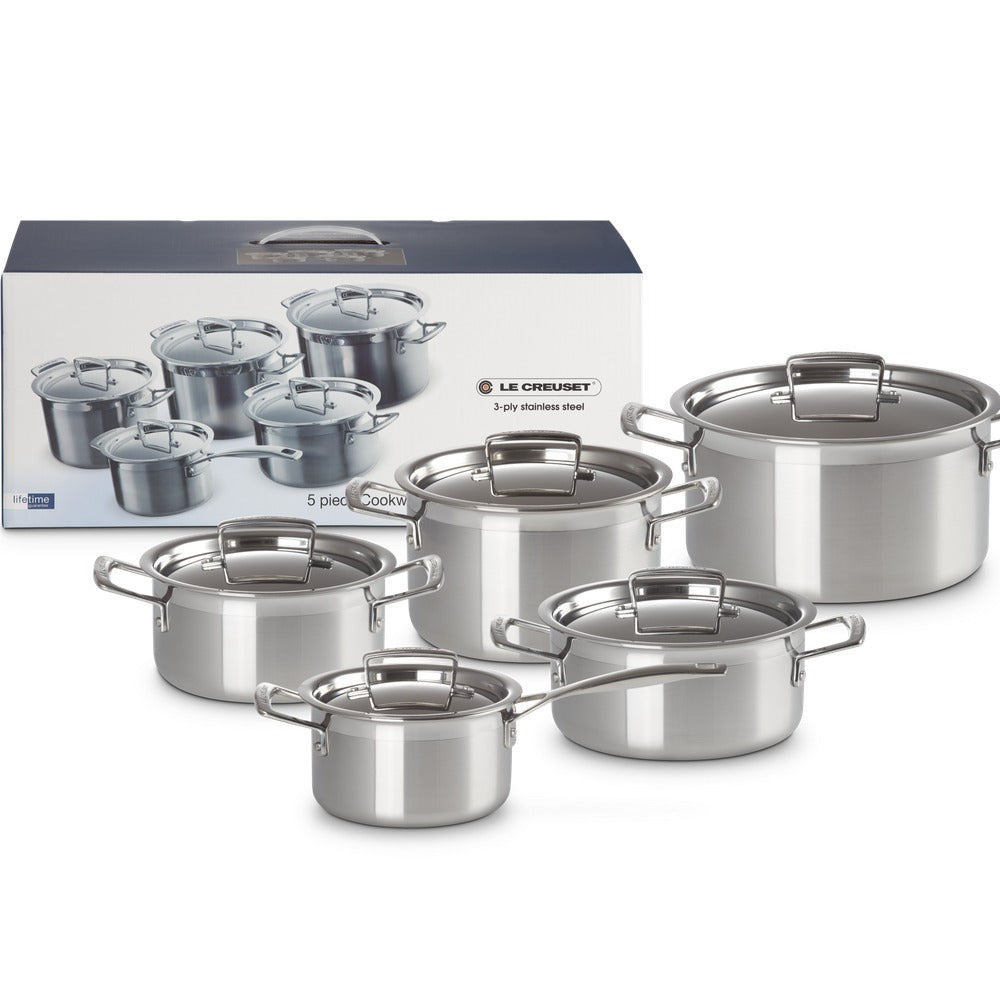 Le Creuset Set Casseruole e Padelle 3-Ply In Acciaio Inox Set 5 Pz